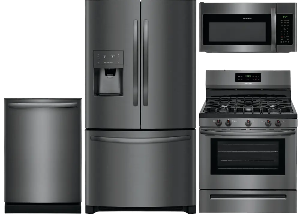 .FRG-BTM-4PC-BSS-GAS Frigidaire 4 Piece Gas Kitchen Appliance Package with 26.8 cu. ft. French Door Refrigerator - Black Stainless Steel-1