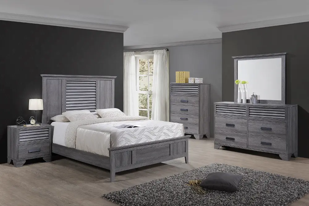 Casual Contemporary Gray 4 Piece Queen Bedroom Set - Sarter-1