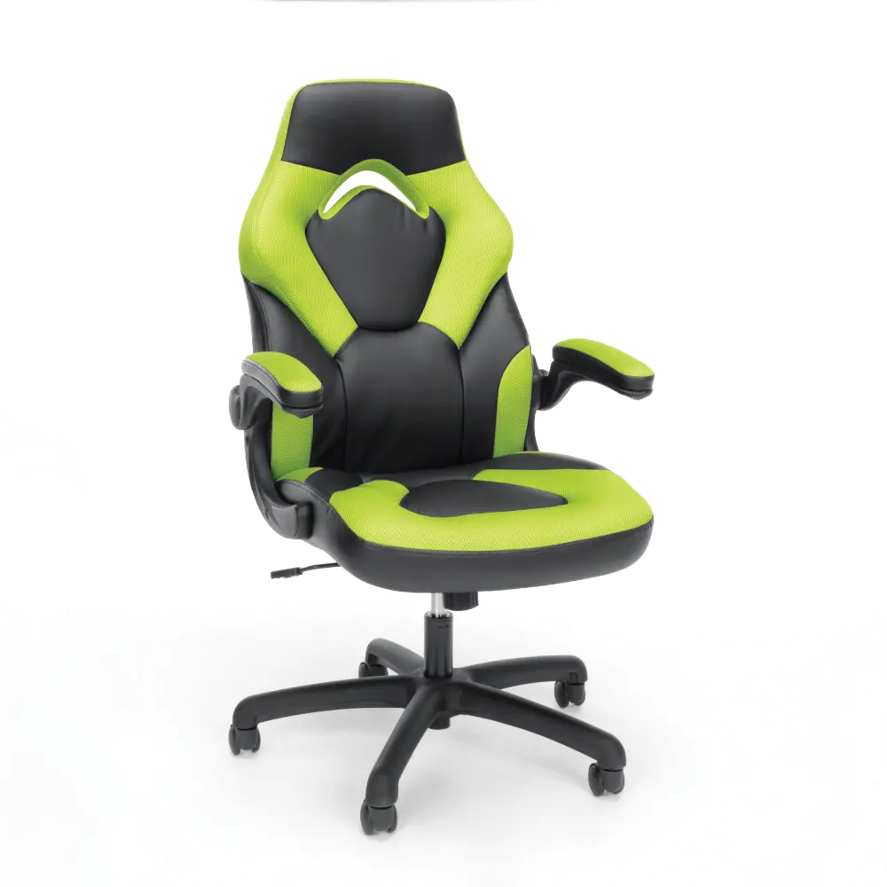 Green and Black Racing Style Leather Gaming Chair - Essentials-1