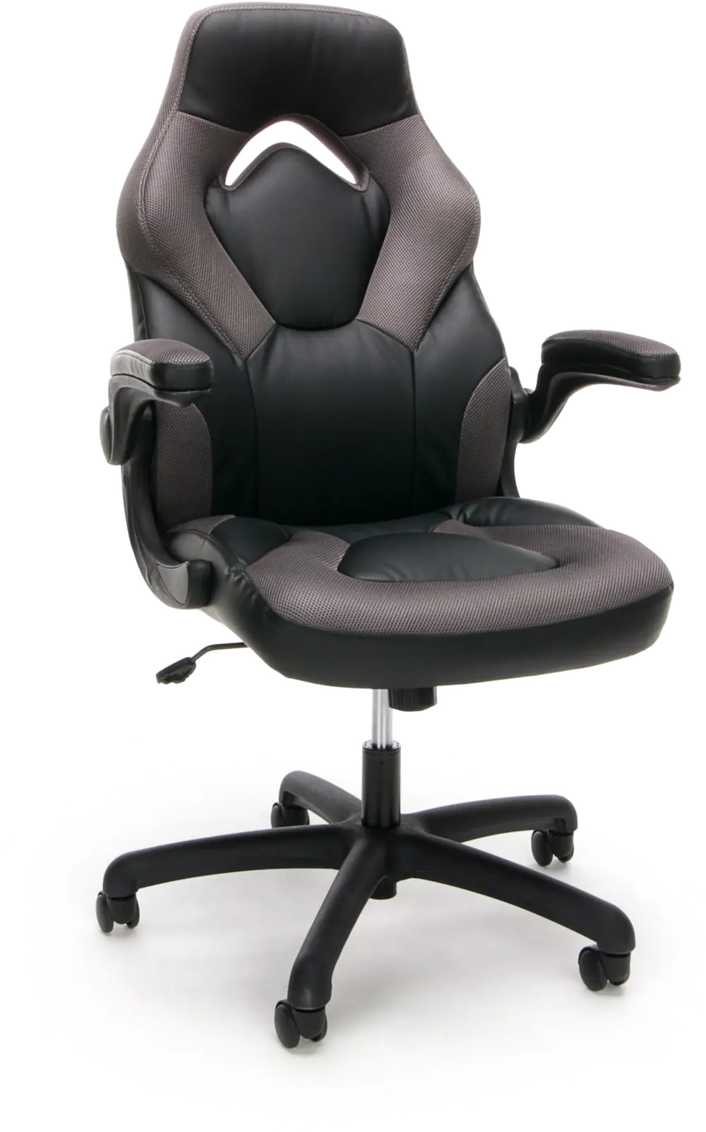 Gray and Black Racing Style Leather Gaming Chair - Essentials -1