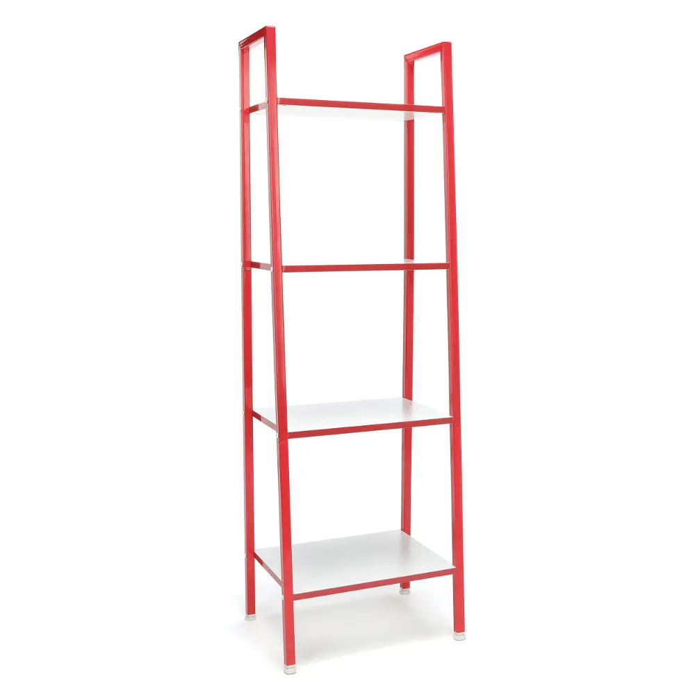 Red and White 4 Shelf Bookcase - Essentials-1