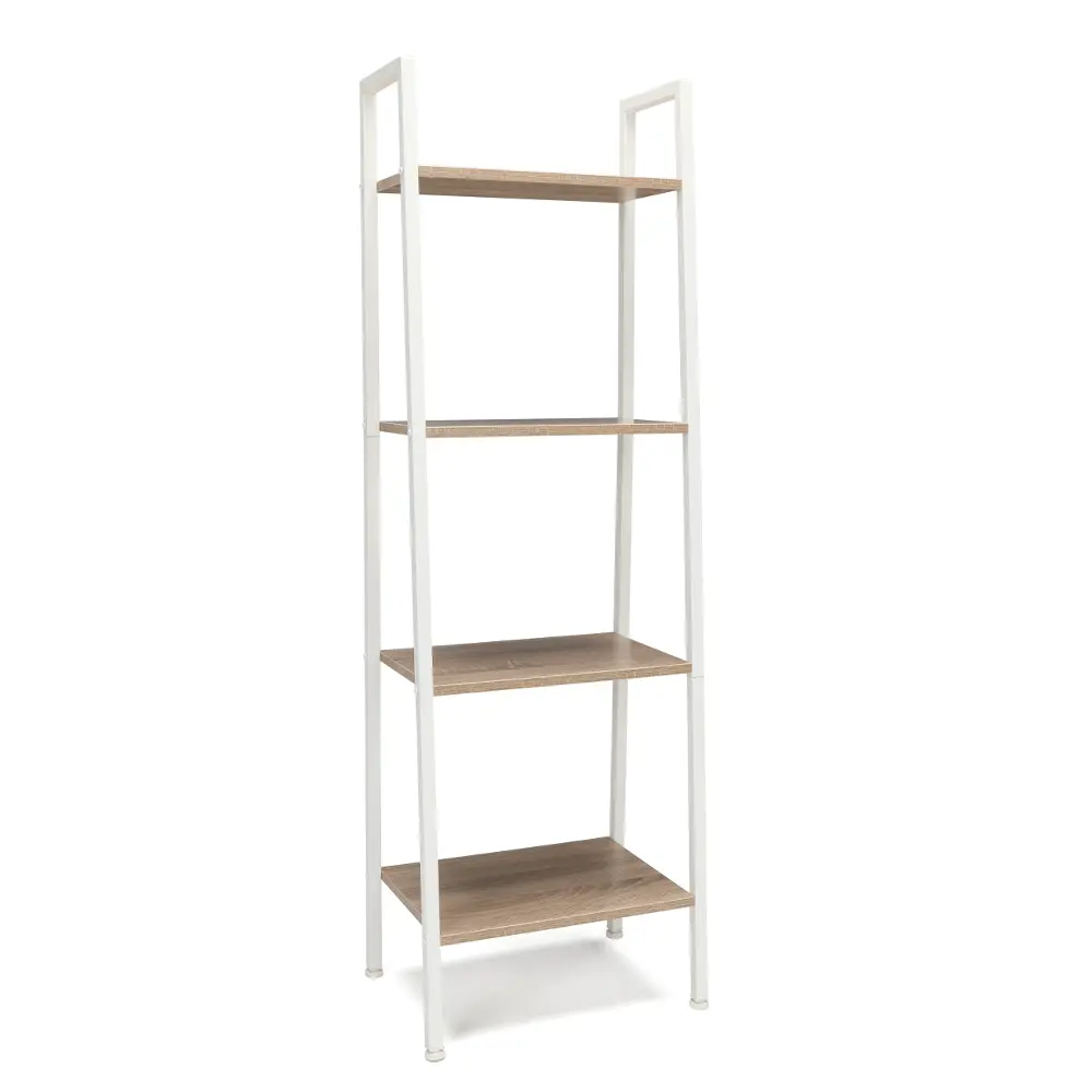 White and Natural Brown 4 Shelf Bookcase - Essentials-1