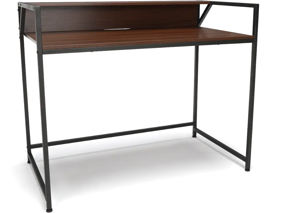 Walnut Brown Computer Desk with Shelf - Essentials-1