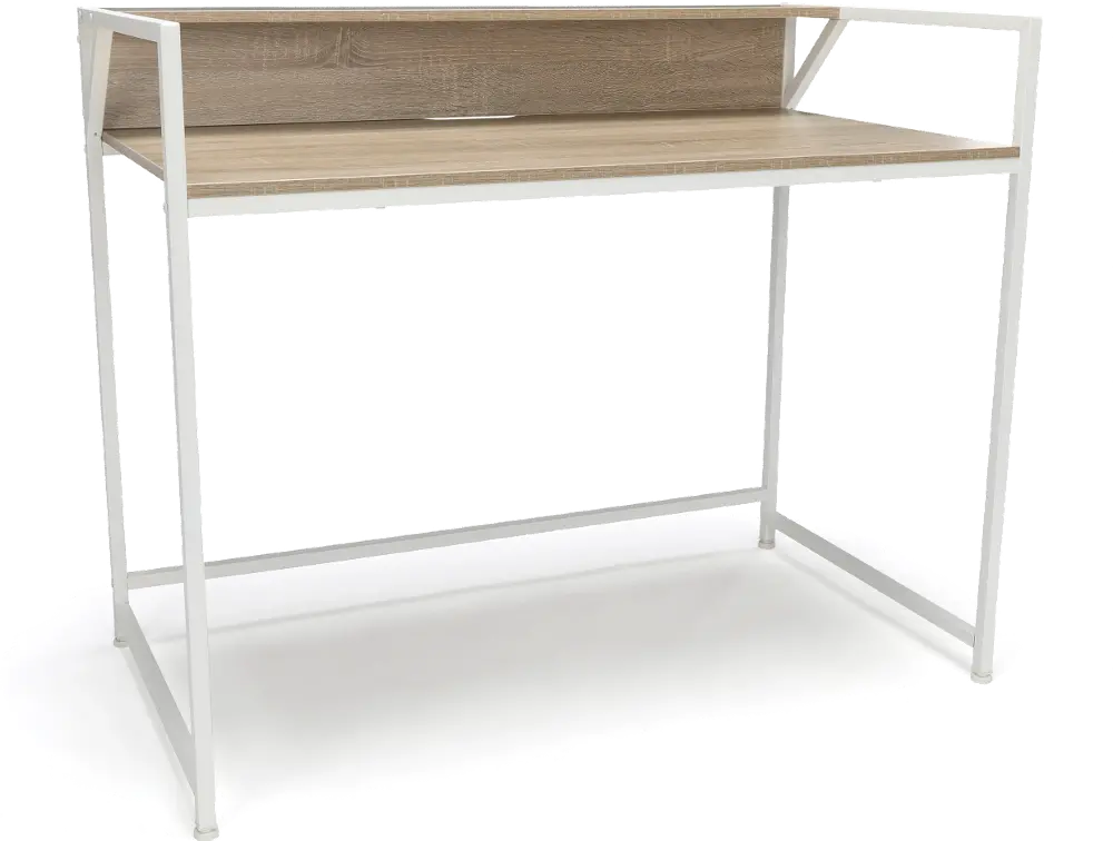 Natural Brown and White Computer Desk with Shelf - Essentials-1
