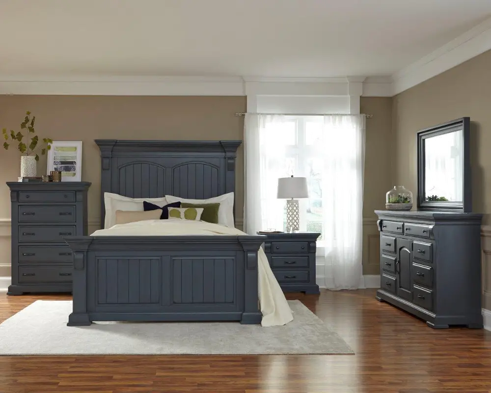 Classic Slate Blue 4 Piece Queen Bedroom Set - Everly-1