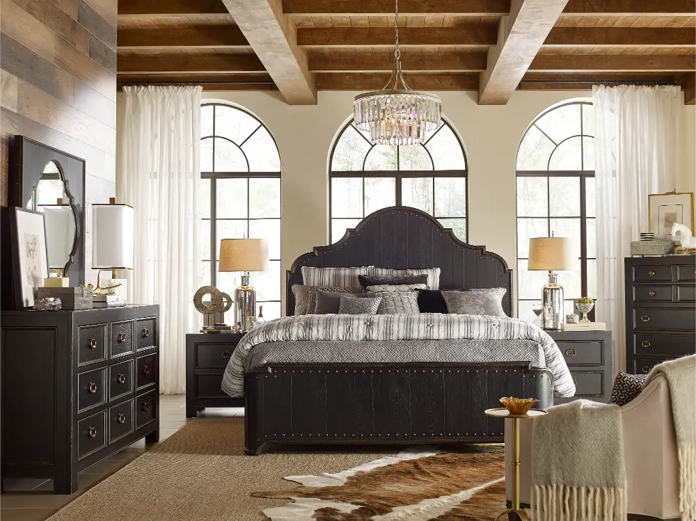 Rustic Traditional Black 4 Piece Queen Bedroom Set - Bishop Hills-1