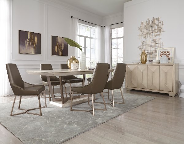 Furniture Najarian Living Room Bedroom Dining Decor Light Ash And Metal 5 Piece Dining Set Patina