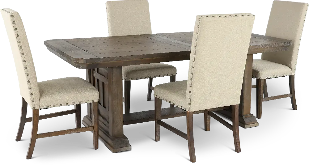 Artisan Prairie Aged Oak and Gray Upholstered 5 Piece Dining Set-1
