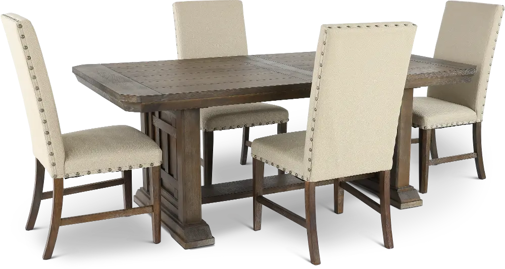 5PC:823-UPH/DINING Artisan Prairie Aged Oak and Gray Upholstered 5 Piece Dining Set-1