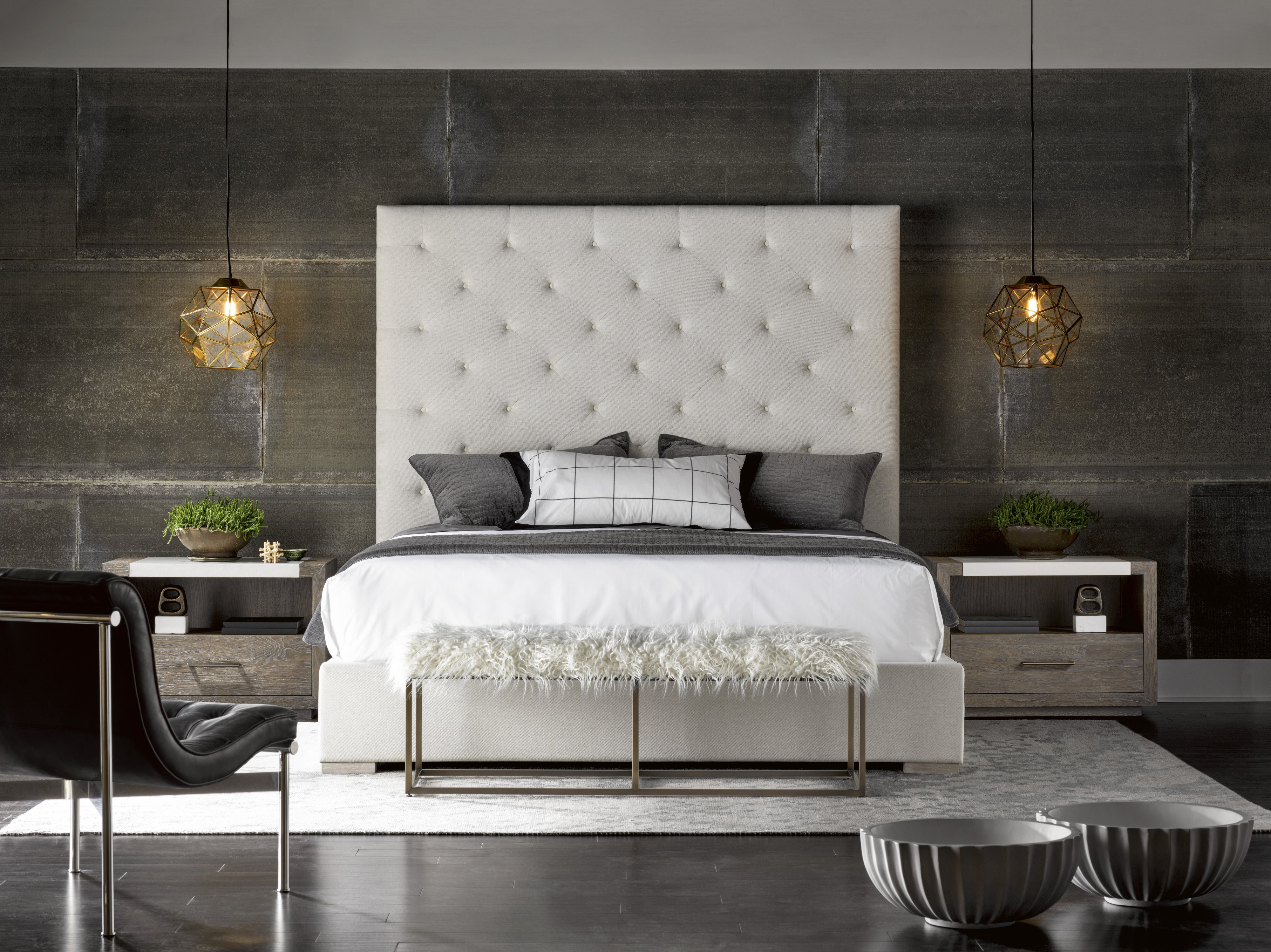 Off-White and Charcoal 9 Piece King Bedroom Set - Modern ...