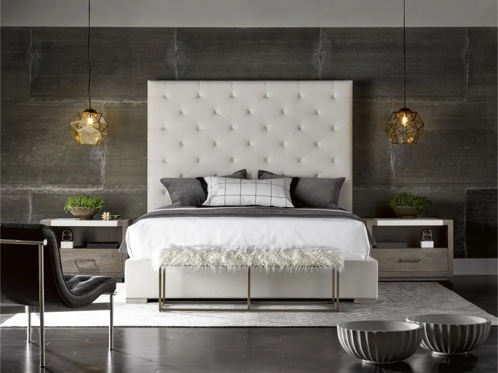 Contemporary Off-White Upholstered King Bed - Modern-1