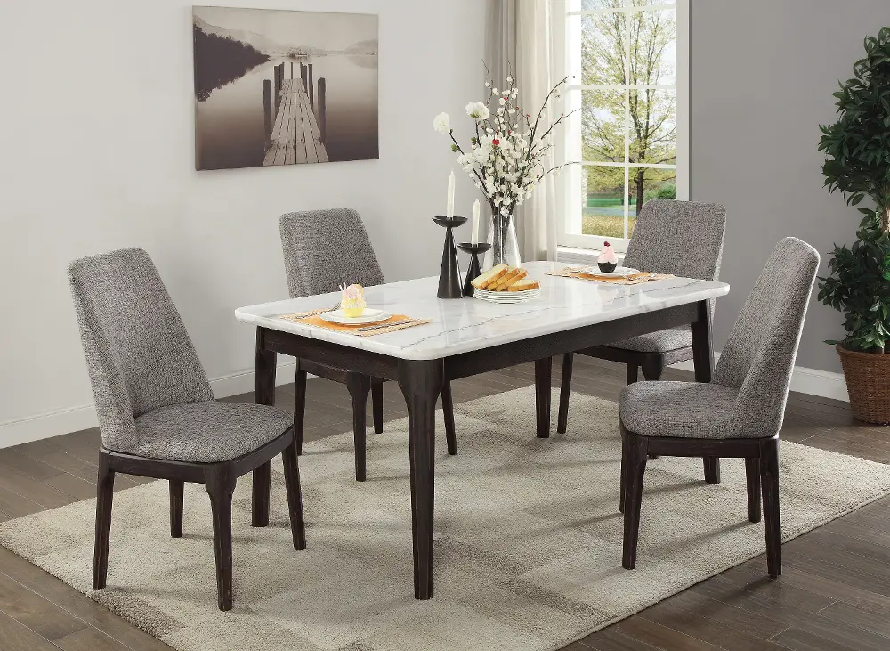 White Marble and Charcoal 5 Piece Dining Set - Janel-1