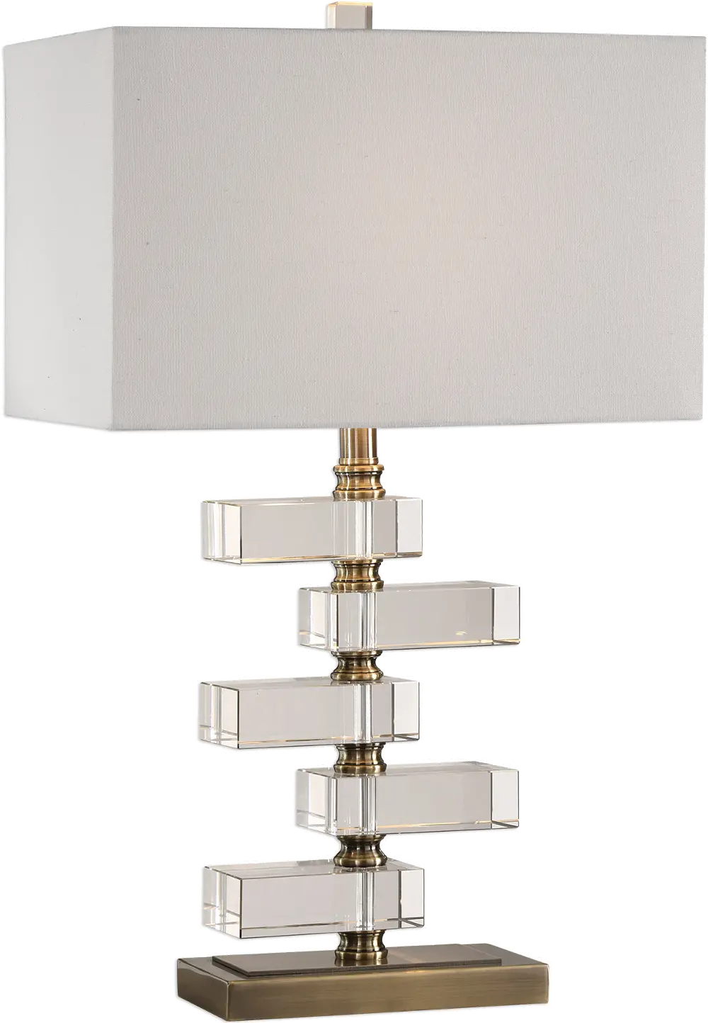 Stacked Clear Crystal Blocks and Brass Table Lamp-1
