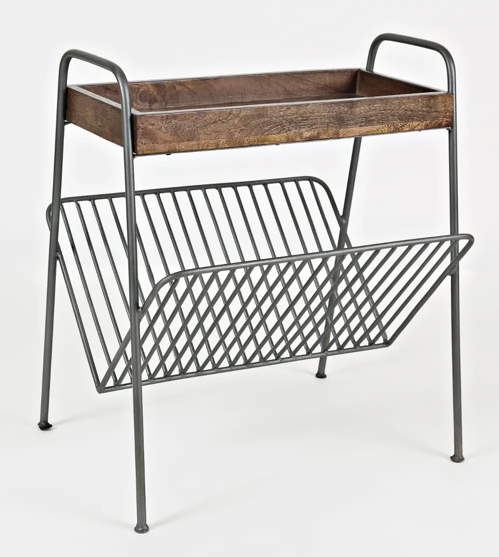 Magazine Rack / Chair Side Table with Solid Mango Tray - Global Archive-1