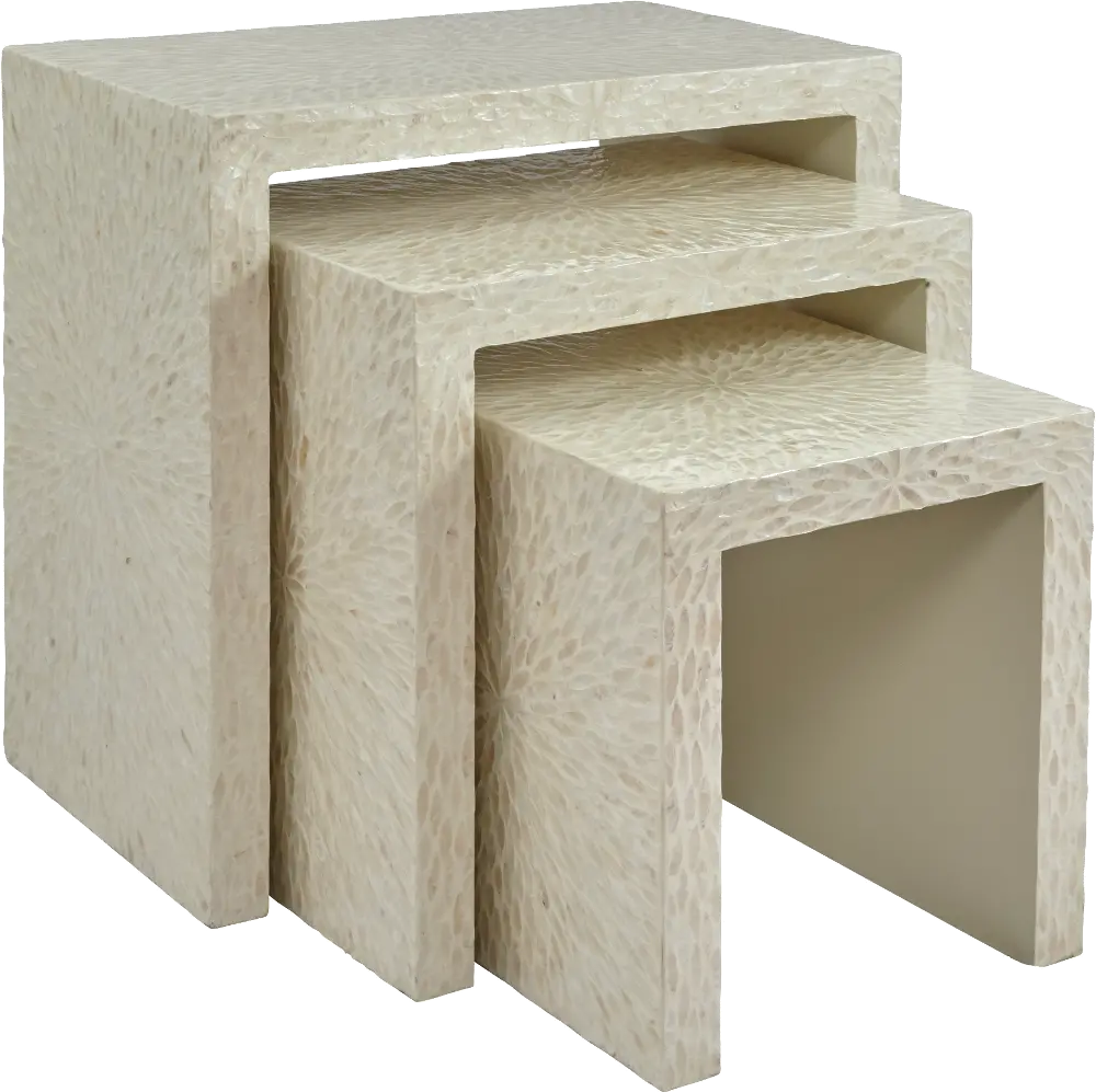 Basket Weave Nesting Tables with Hand Laid Seashells-1