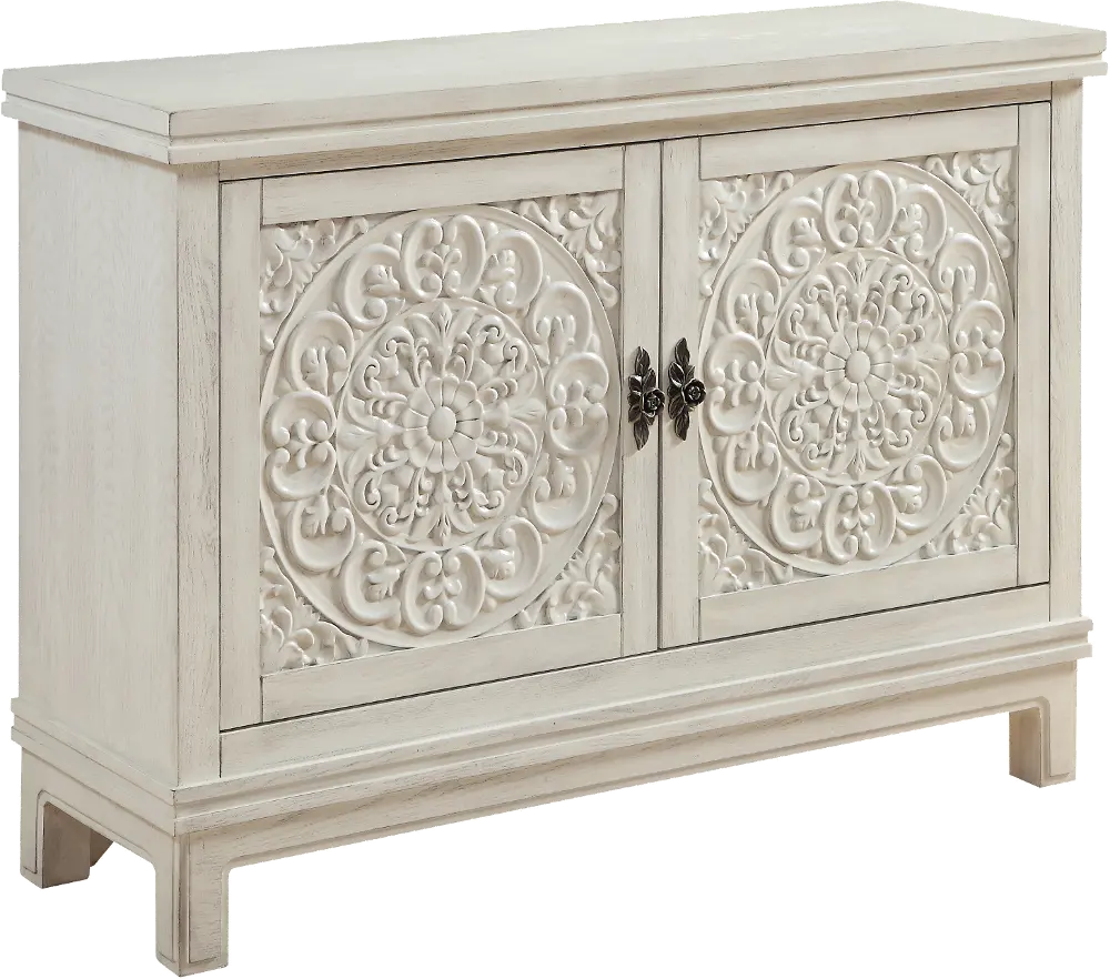 22577/WHT/GRYCABINET Galina Cream Wood Cabinet with 2 Carved Doors-1