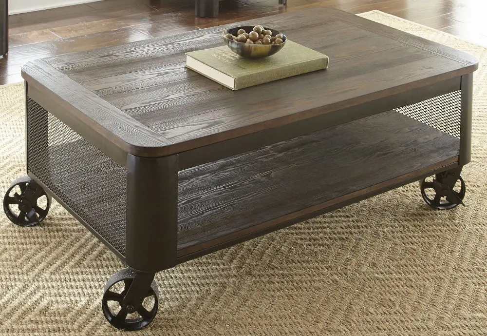 Barrow Industrial Brown Lift Top Coffee Table with Wheels-1