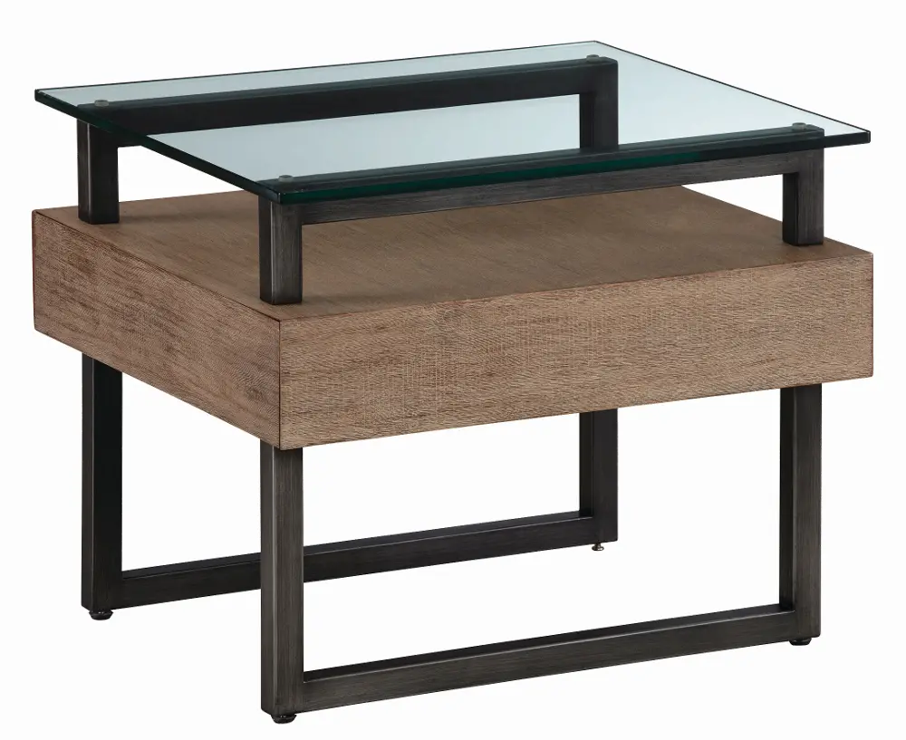 Modern Brown End Table with Glass Top - Slade-1