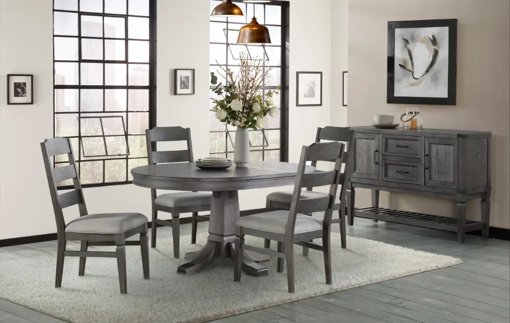 Pewter 5 Piece Dining Set with Ladder Back Chairs - Foundry-1