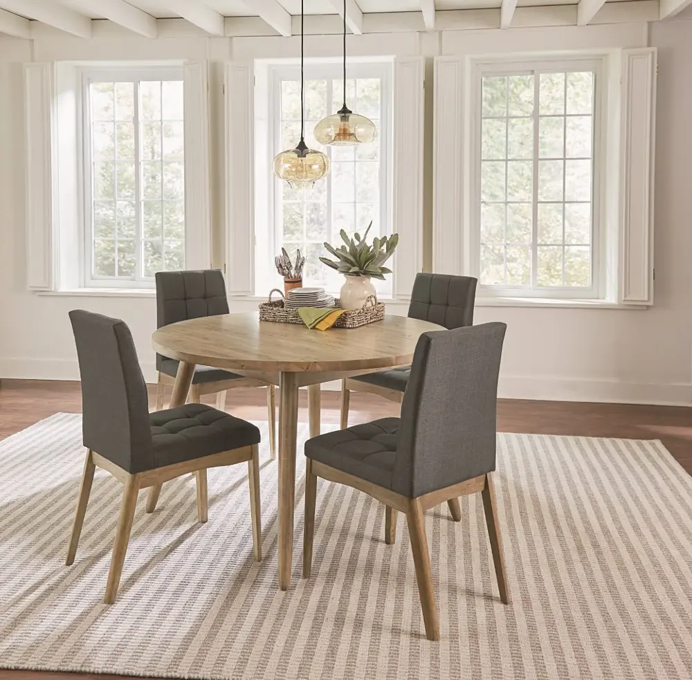 Oak and Gray 5 Piece Round Dining Set - Barcelona-1