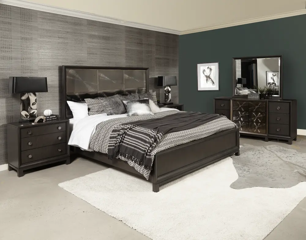 Contemporary Black Nickel 4 Piece Queen Bedroom Set - Radiance Space-1