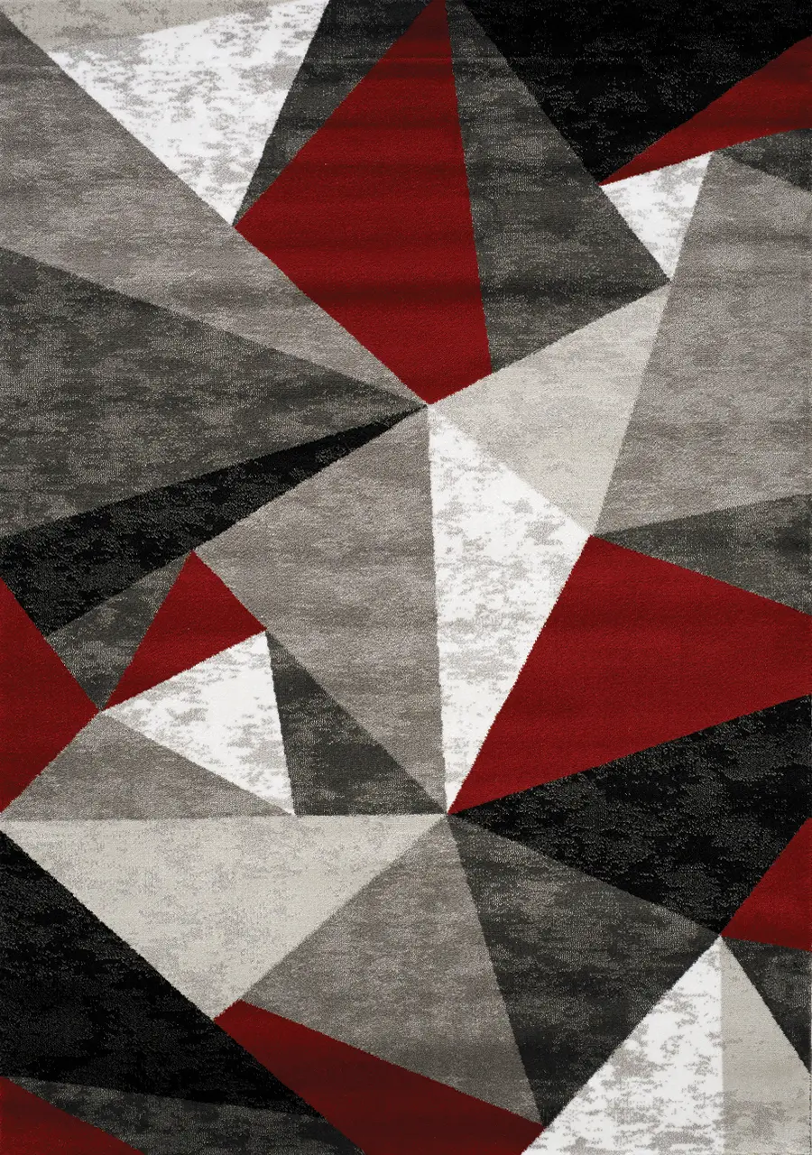 8 x 11 Large Gray, Red and White Area Rug - Platinum