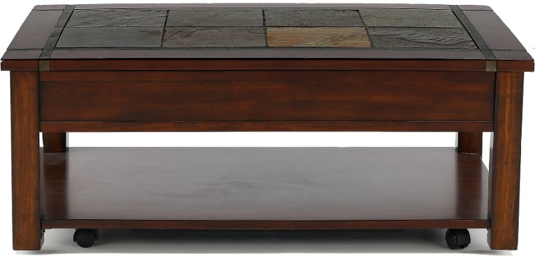 Cherry Brown Coffee Table With Slate, Cherry Coffee Table With Drawers
