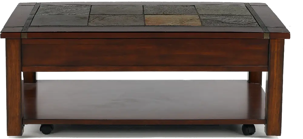 Roanoke Cherry Brown Coffee Table with Slate Lift-top-1