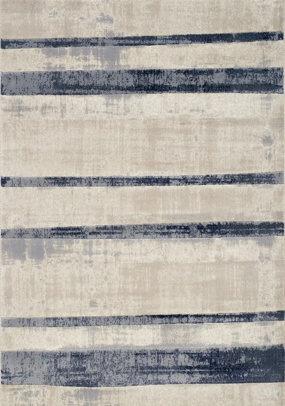 8 x 11 Large Beige and Blue Striped Area Rug - Alida-1