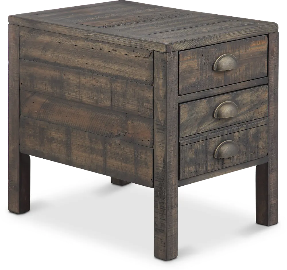 Aged and Distressed Brown End Table - Vernon-1