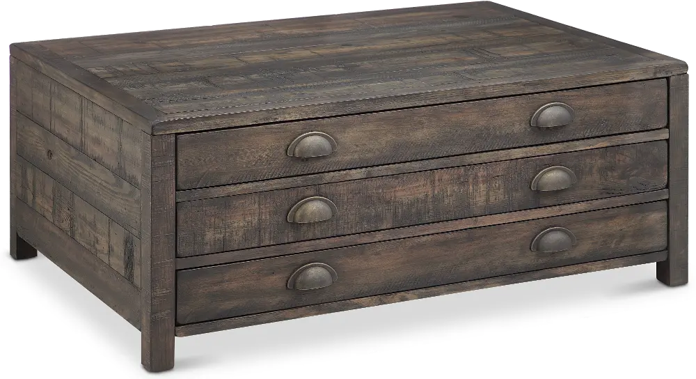 Aged and Distressed Brown Coffee Table - Vernon-1