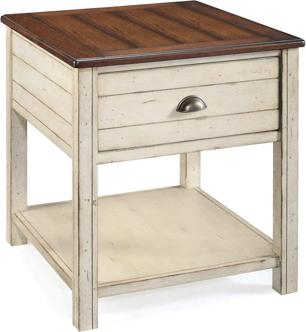 Distressed White and Brown End Table - Bellhaven-1