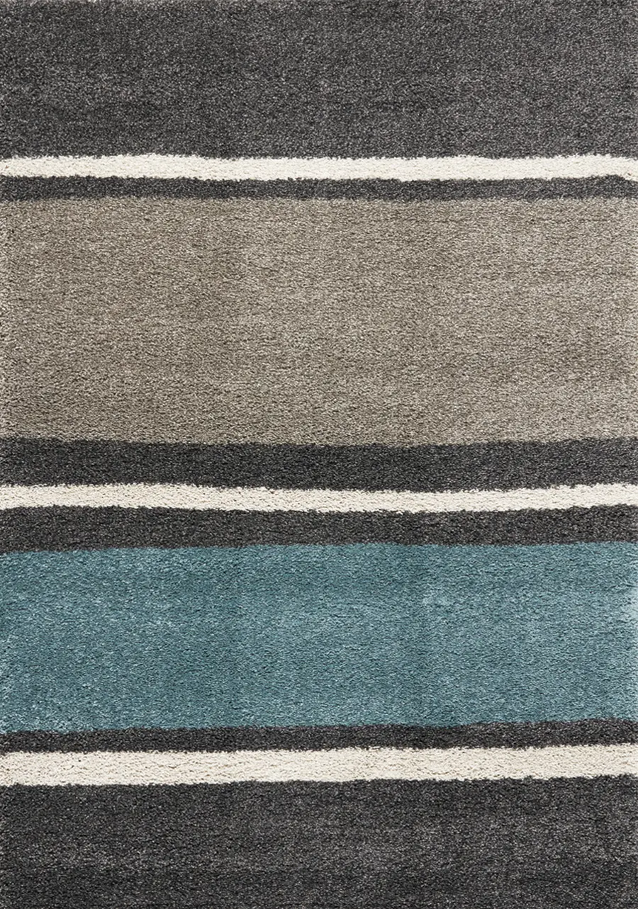 5 x 8 Medium Striped Gray, Taupe and Teal Blue Rug - Maroq