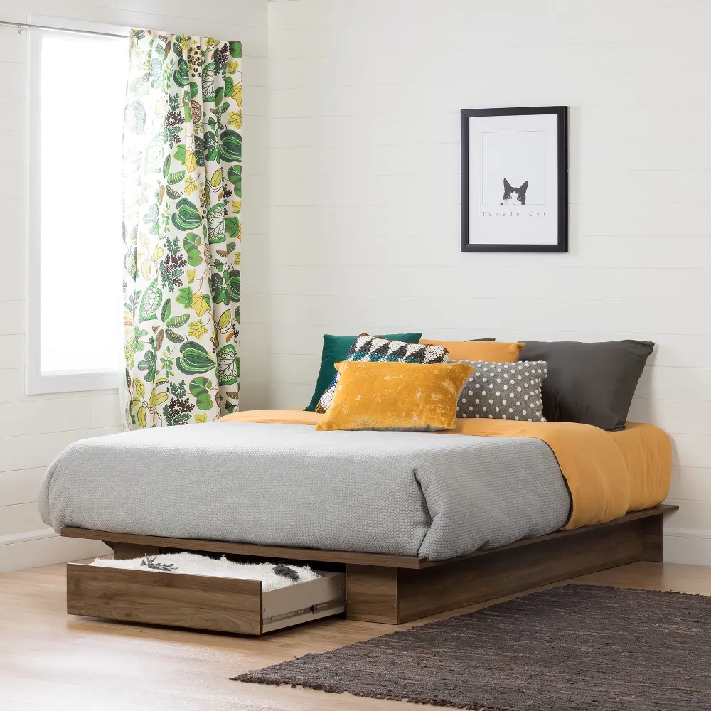 11283 Modern Farmhouse Walnut Full-Queen Platform Bed - South Shore-1