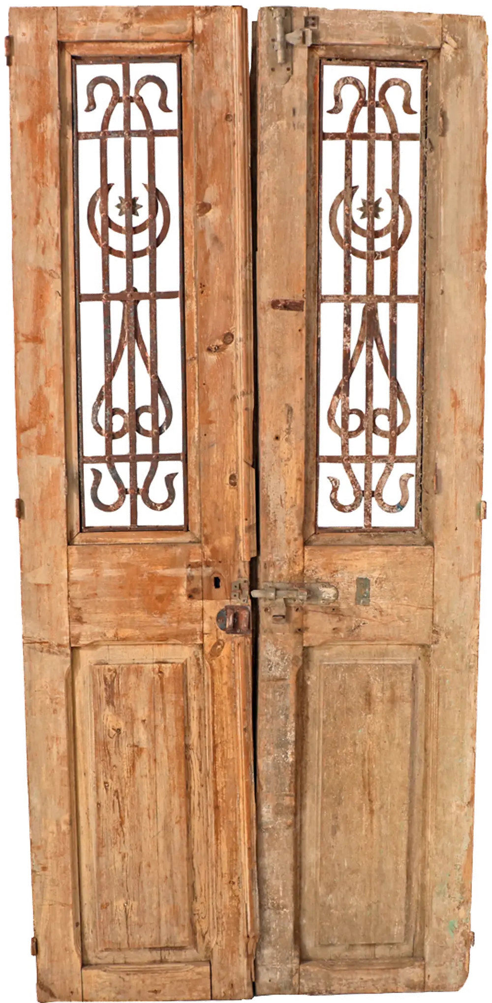Egyptian Carved Wood Door Pair with Iron-1