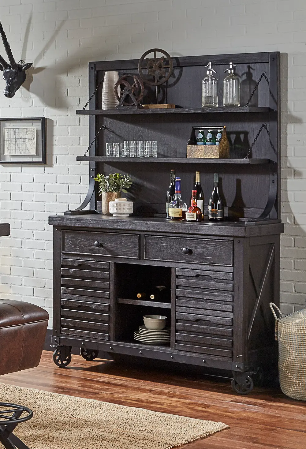 Dark Brown Dining Room Buffet and Hutch - Conversation-1