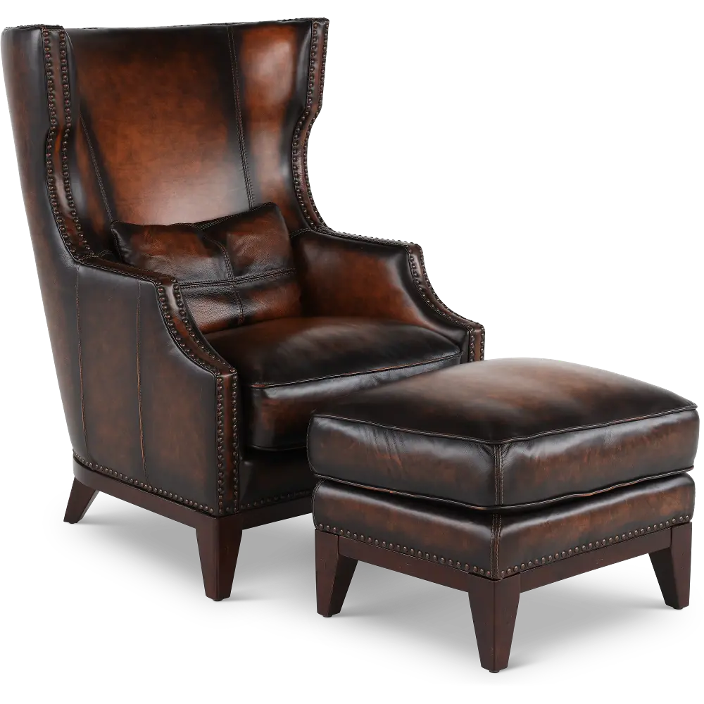 Hillsboro Brown Leather Accent Chair and Ottoman-1