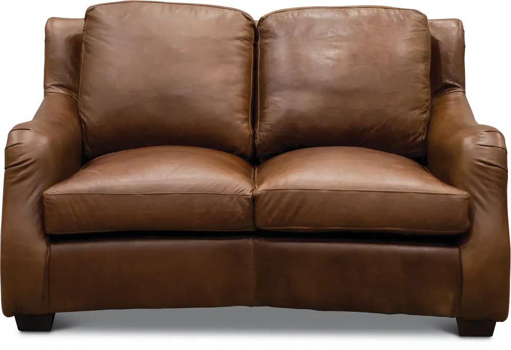 Traditional Natural Brown Leather Loveseat - Carmel-1