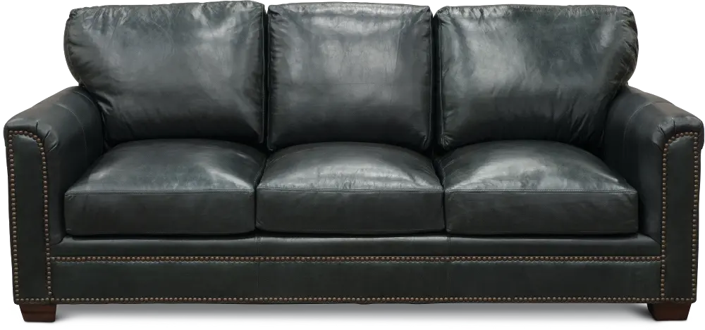 Classic Traditional Dark Blue Leather Sofa - Marine-1