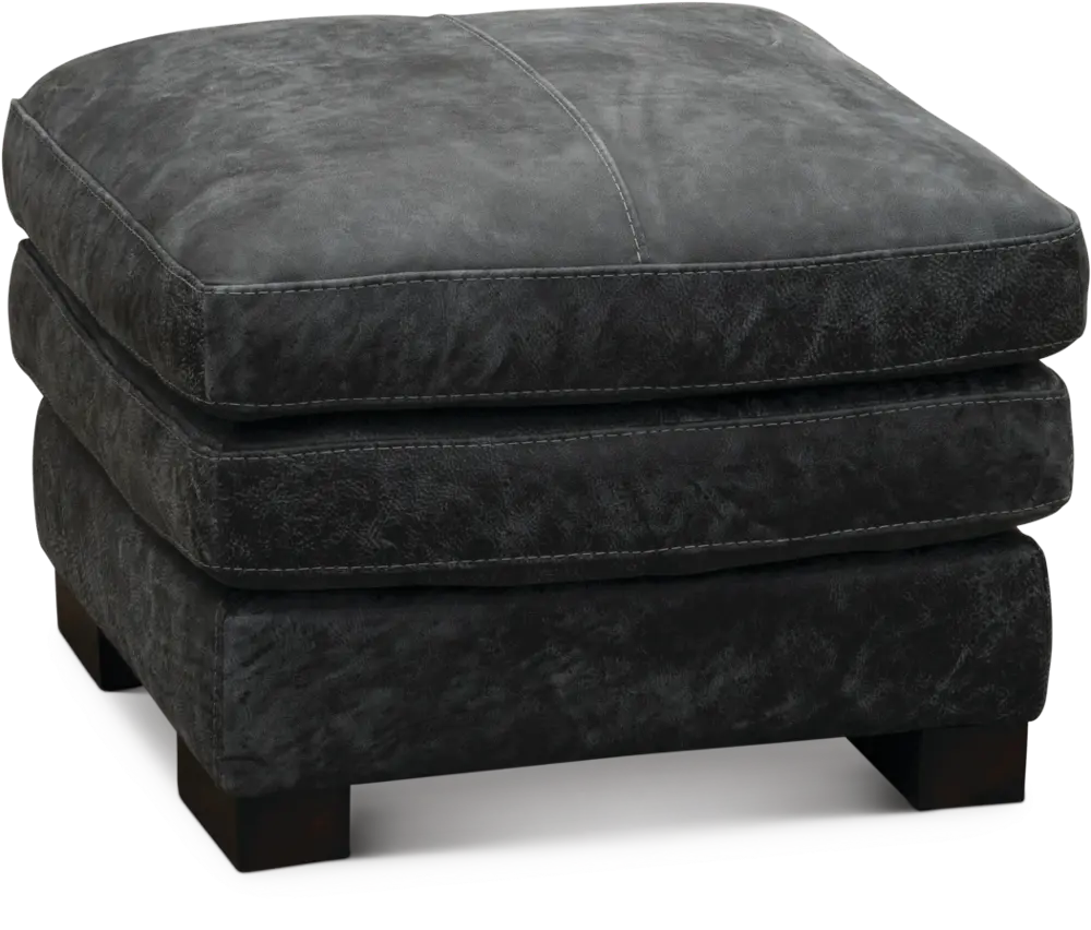 Casual Contemporary Gray Leather Ottoman - Outback-1