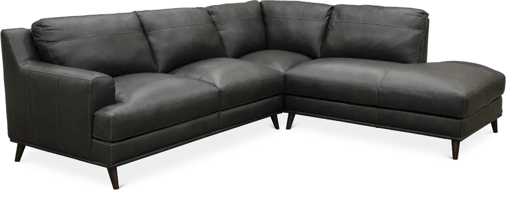 Contemporary 2 Piece Slate Gray Leather Sectional - Houston-1