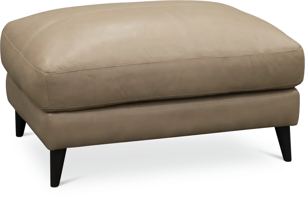 Contemporary Pearl Beige Leather Ottoman - Houston-1