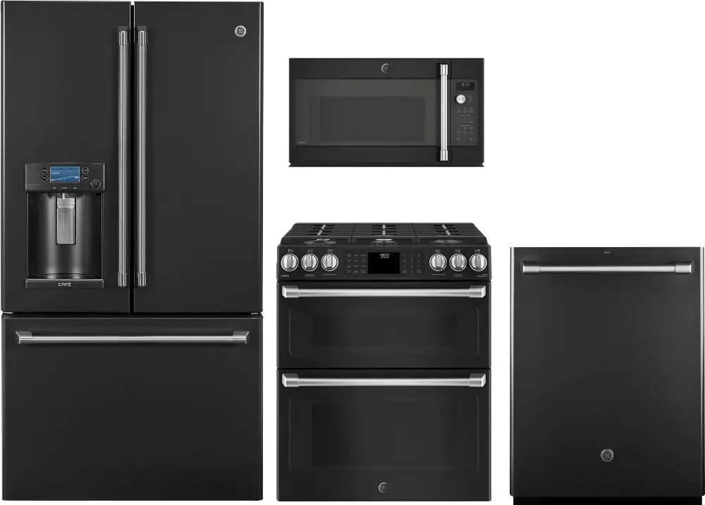 KIT Cafe 4 Piece Kitchen Appliance Package with Gas Range - Black Slate-1