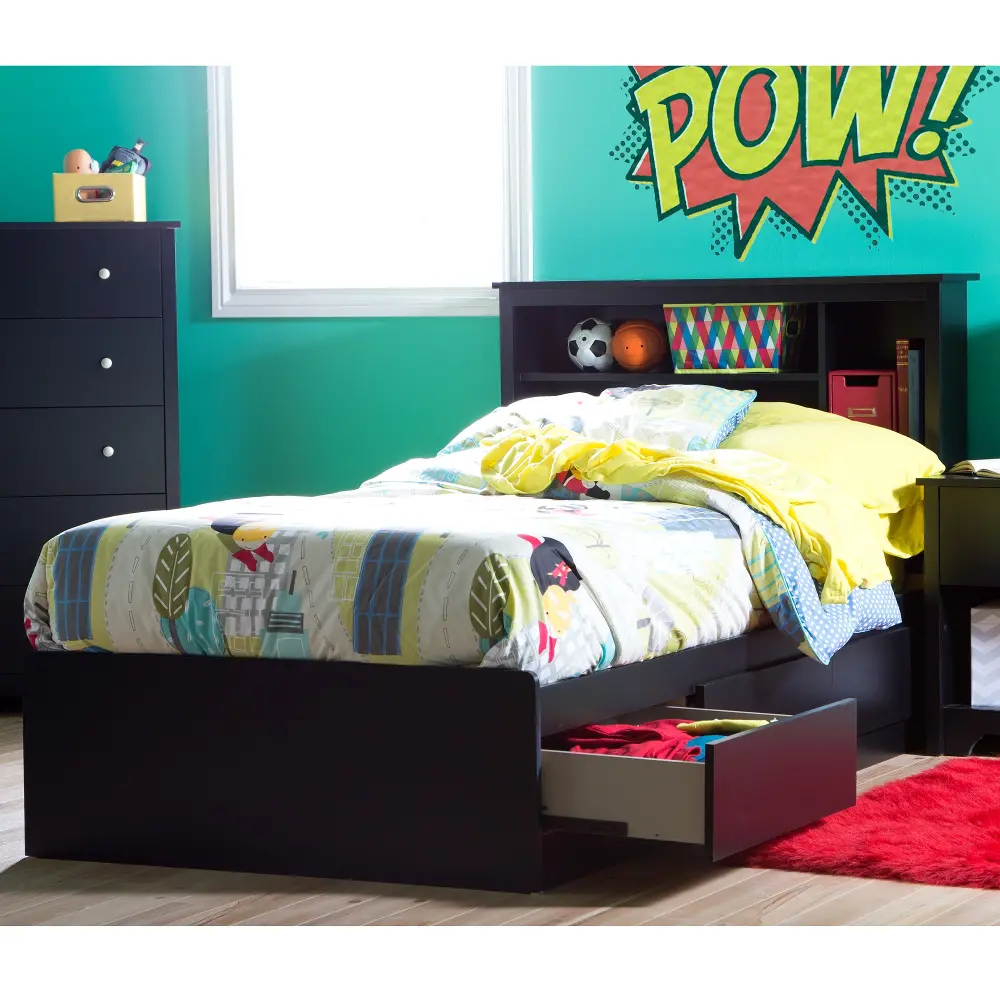 11273 Black Twin Mates Storage Bed & Bookcase Headboard - Vito-1