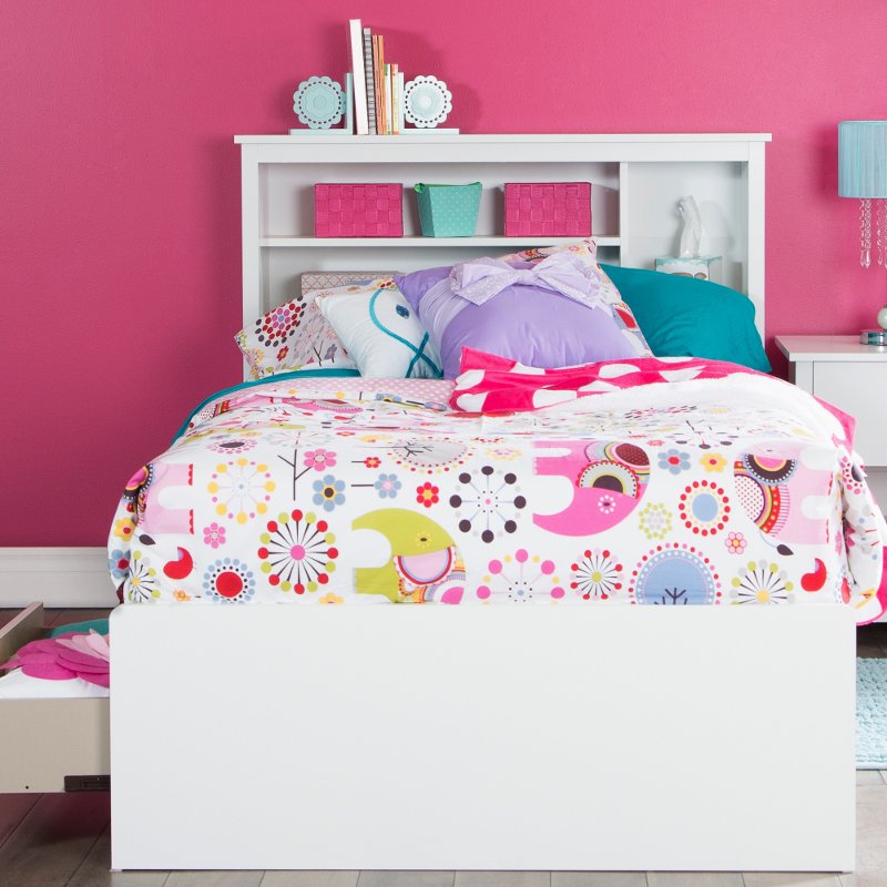 White Twin Mates Storage Bed Bookcase, Twin Bed With Storage Drawers And Bookcase Headboard