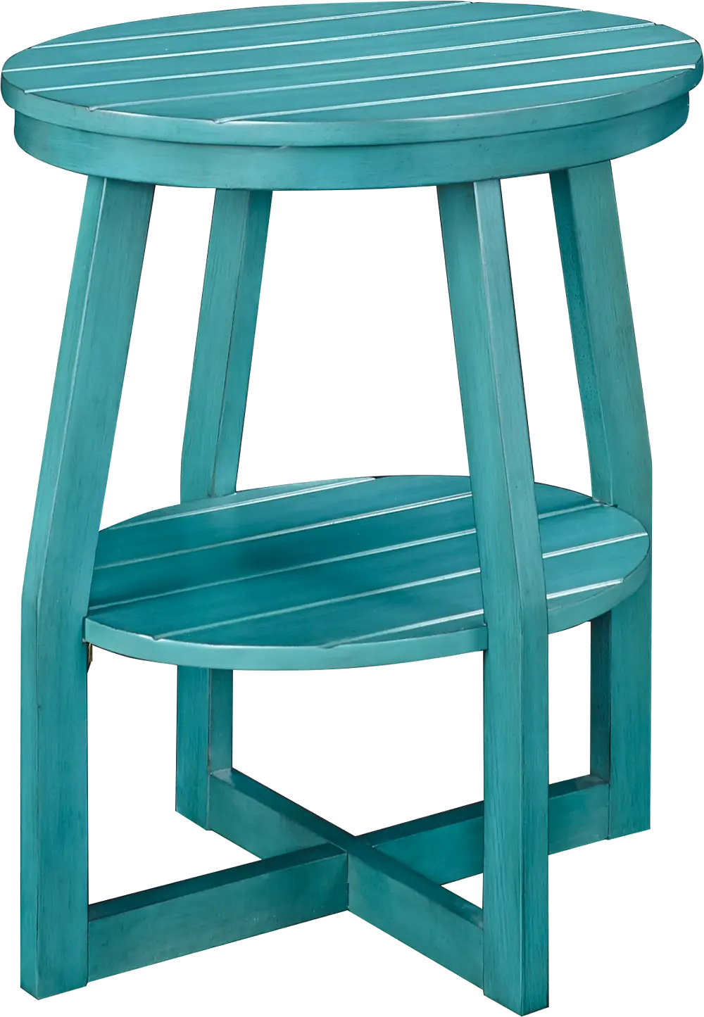 Teal Oval Slatted Accent Table - Cooper-1
