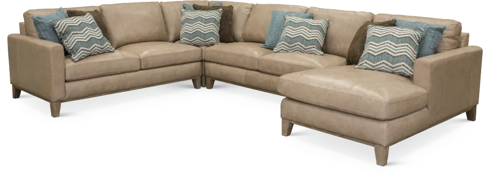 Sand Leather 4 Piece Sectional Sofa with RAF Chaise - Mutual-1