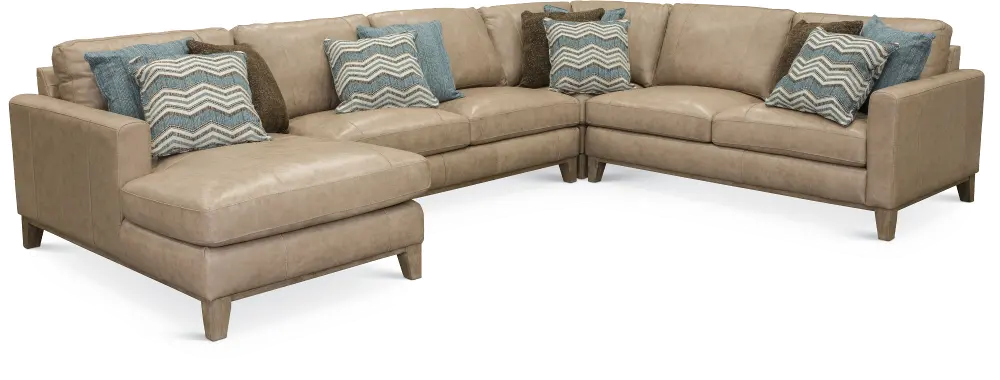 Sand Leather 4 Piece Sectional Sofa with LAF Chaise - Mutual-1