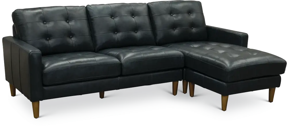 Mid Century Modern 2 Piece Navy Leather Sectional Sofa - Ashton-1