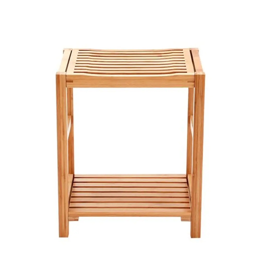 Shower Bench Seat / Shaving Stool with Storage Shelf - Natural Bamboo-1
